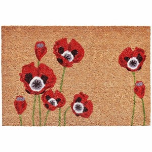 HomeRoots 17" X 29" Natural Red and Black Coir Floral Outdoor Door Mat - 1 of 3