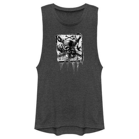 Junior's Pirates Of The Caribbean: Curse Of The Black Pearl Black And White  Skull Logo Festival Muscle Tee - Charcoal - 2x Large : Target
