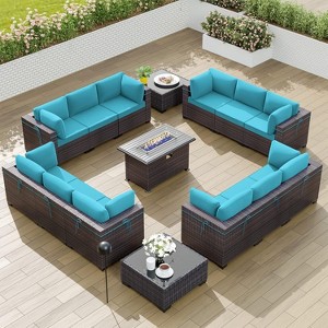 ALAULM Outdoor Patio Furniture Set Outdoor Sectional Rattan Sofa Set Brown Manual Wicker Patio Conversation Set with Cushions - 1 of 4