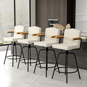 VECELO Bar Stools with Backs & Arms Set of 2, Counter Height Barstools Set with Tufted Upholstery & Footrest Ring, White/Brown - 1 of 4