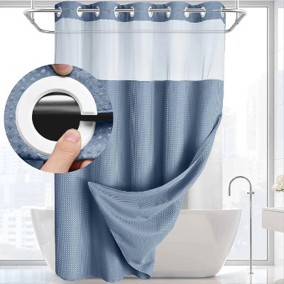 LunaLulinlk No Hook Fabric Shower Curtain with Snap-in Liner