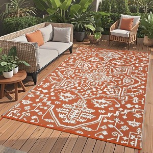9x18 Large Outdoor Rug for Patio Rugs Waterproof, Reversible Plastic Straw Rug Medallion Pattern, Vintage Camping Rug, Foldable Lightweight Carpet - 1 of 4