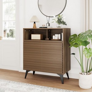 Fluted Storage Cabinet, Sideboard Buffet Cabinet with Storage & Adjustable Shelves for Living Room,Natual - 1 of 4