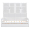 Twin/Full Size Wooden Daybed with Glass-Door Storage Cabinets, Built-in LED Lighting, Drawers and Open Shelves, White/Gray-ModernLuxe - 4 of 4