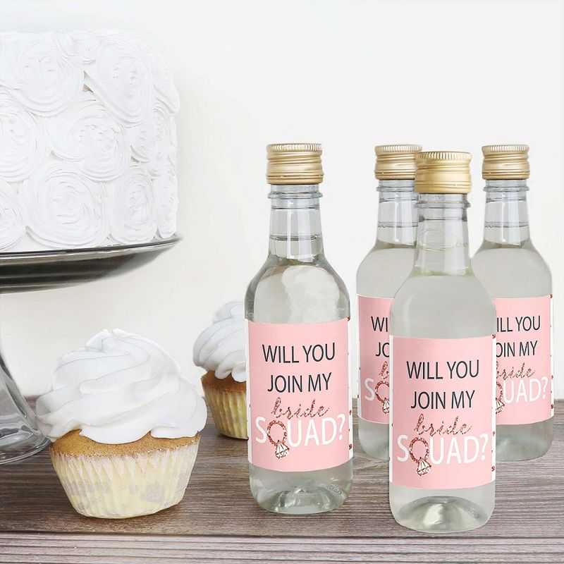 Big Dot of Happiness Will You Join My Bride Squad? - Mini Wine and Champagne Bottle Label Stickers - Rose Gold Bridesmaid Party Favor Gift - 16 Ct, 2 of 8