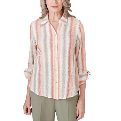 Alfred Dunner Womens Striped Textured Button Up Shirt