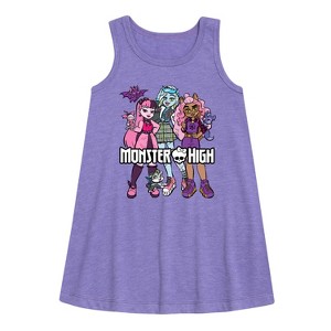 Girls' - Monster High - Group With Pets Graphic Sleeveless Aline Dress - 1 of 3