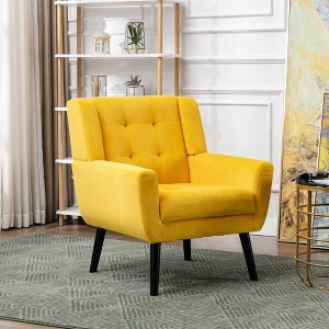 CAVINAS Linen/Velvet/Teddy/Leather Upholstered Accent Chair with Black Legs,Modern Upholstered Armchair with Wood Frame for Living Room - 1 of 4