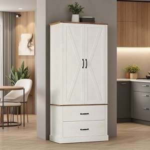 Freestanding Tall Kitchen Pantry Cabinet with Doors, Shelves & Microwave Stand, Versatile Hutch Cabinet for Kitchen Living Room Storage - 1 of 2