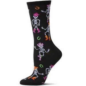 Memoi Women's "Howdy Skeletons" Halloween Holiday Novelty Crew Sock Black 9-11 - 1 of 4