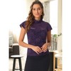 INSPIRE CHIC Women's Elegant Floral Lace Short Sleeve Keyhole Back Semi-Sheer Top - 2 of 4