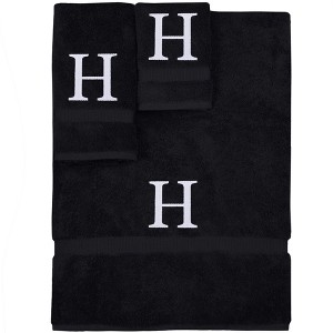 BC BARE COTTON Monogrammed Towel Set, Personalized Gift, Set of 3 - Black - White Block - 1 of 4