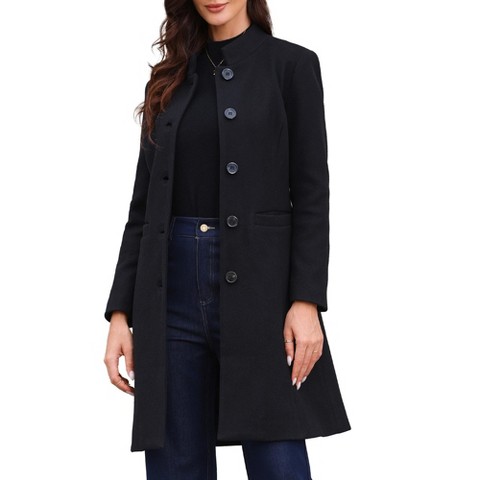 Женские куртки INSPIRE CHIC Women's Winter Single Breasted Stand Collar Mid-Long Commuting Wear Overcoat Black Medium