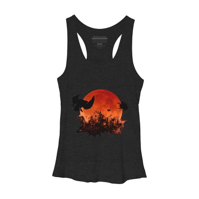 Women's Design By Humans Spooky Halloween Blood Moon Eclipse Ghostly Birds By KateLCardsNMore Racerback Tank Top