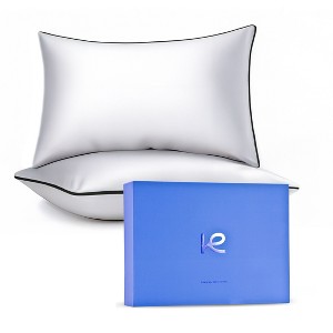 Kickoff 100% Bamboo Viscose Trimmed Pillowcases Only, Queen, Cooling Breathable, Hidden Zipper, Bedding Pillow Covers (2 Pack, 20"x30", Onyx Black) - 1 of 4