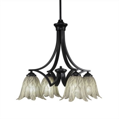Toltec Lighting Zilo 4 - Light Chandelier in  Matte Black with 7" Vanilla Leaf Shade