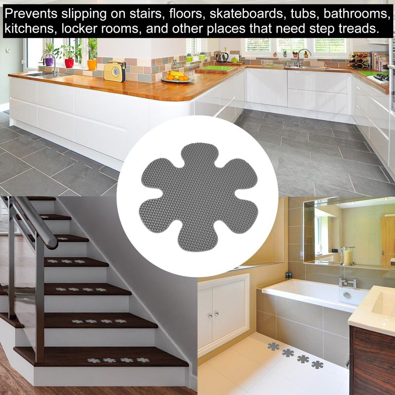 Unique Bargains Non Slip Bathtub Stickers Safety Shower Treads Adhesive Decal Flower Shape with Scraper for Stairs Tub Gray 20 Pcs, 5 of 6