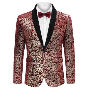 Mens Floral Tuxedo Suit Jacket Stylish Dinner Blazer Jackets for Wedding Party Prom - 1 of 4