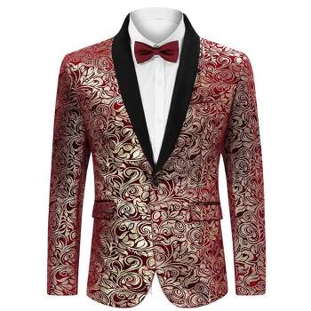 Mens Floral Tuxedo Suit Jacket Stylish Dinner Blazer Jackets for Wedding Party Prom