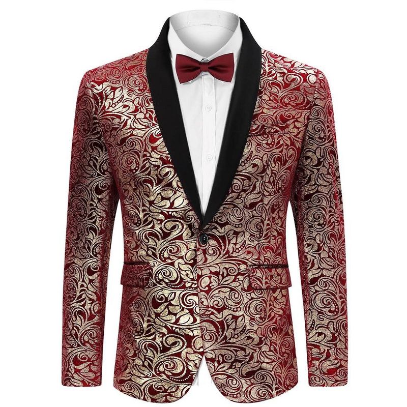 Mens Floral Tuxedo Suit Jacket Stylish Dinner Blazer Jackets for Wedding Party Prom, 1 of 7