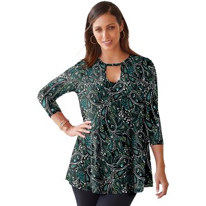 Jessica London Women's Plus Size Stretch Knit Keyhole Swing Tunic - 1 of 4