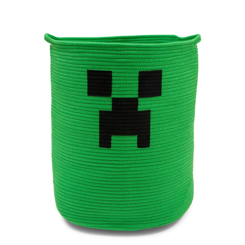 Ukonic Minecraft Green Creeper Woven Cotton Rope Hamper Storage Basket, 1 of 7