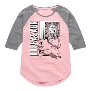 Girls' - Pokémon - Bulbasaur Anime Battle- Girls Raglan Graphic T-Shirt Shirt Tail Raglan Graphic T-shirt - 1 of 4