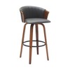 HomeRoots 30" Gray And Wood Brown Faux Leather Swivel Bar Height Bar Chair - 4 of 4