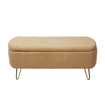 Modern Faux Fur Entryway Bench Upholstered Padded with Storage