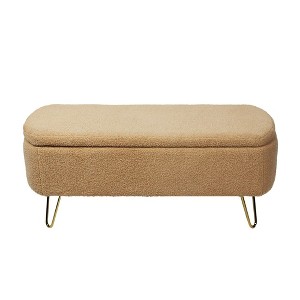 Modern Faux Fur Entryway Bench Upholstered Padded with Storage - 1 of 4