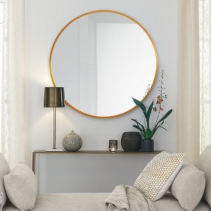 MAYEERTY Hanging Mirror Aluminum Alloy Thin Edge Black Round 35x35x1in - 1 of 4