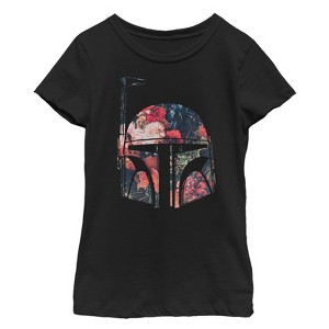 Girl's Star Wars Boba Fett Floral Print Helmet T-Shirt - 1 of 4