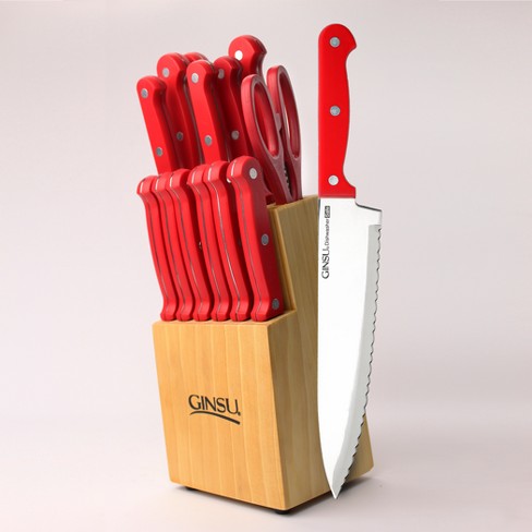 Ginsu Stainless Steel Serrated Knife Set 14pc With Red Kitchen