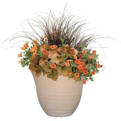 Beige 13-Inch Resin Indoor/Outdoor Round Planter