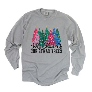 Simply Sage Market Women's My Kind Of Christmas Trees Long Sleeve Garment Dyed Tee - 1 of 3