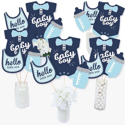 Big Dot of Happiness Hello Little One - Blue and Silver - Boy Baby Shower Party Centerpiece Sticks - Table Toppers - Set of 15