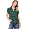 INSPIRE CHIC Women's Classic Short Sleeve Button Down Plaid Shirt - 3 of 4