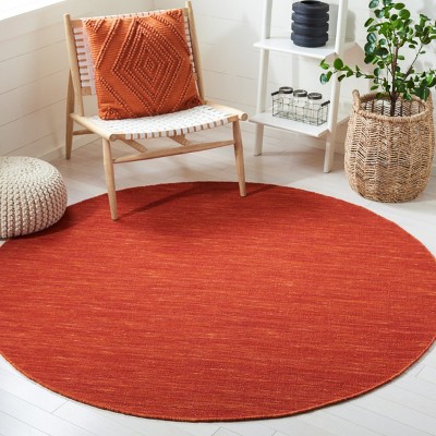 Handmade Red and Rust Wool Round Area Rug, 6' Diameter
