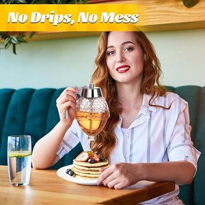 Akoasm Honeycomb-Shaped Anti-Drip Glass Honey Dispenser with Stand-Silver - 1 of 4