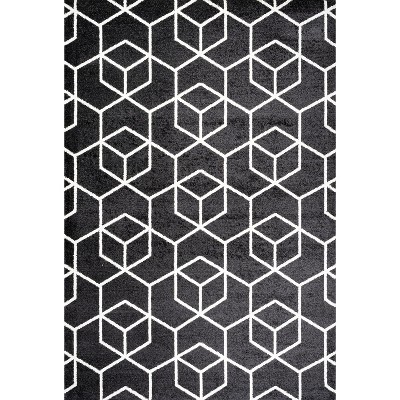 Black and White Geometric Mid-Century Modern Area Rug 4 x 6
