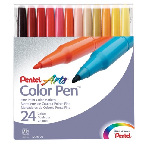 Pentel Color Marker Set, Fine Fiber Tip, Assorted Colors, Set Of