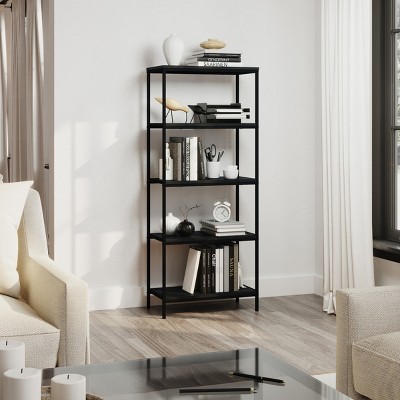 Industrial 59" Black Woodgrain 5-Tier Bookshelf for Chic Display