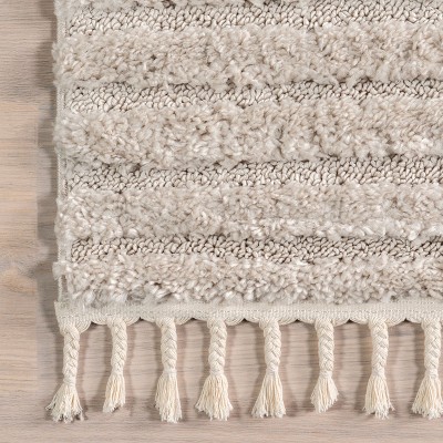 Beige Geometric Shag Tassel 4' x 6' Area Rug