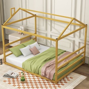 CAVINAS Queen Size House Platform Bed Frame with Chimney,Metal Floor Bed for Kids Room,Bedroom - 1 of 4