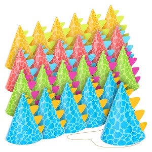 Blue Panda 24-Pack Dinosaur Party Cone Hats for Kids Dino T-Rex Theme Birthday Supplies, Baby Shower Decoration - 1 of 4