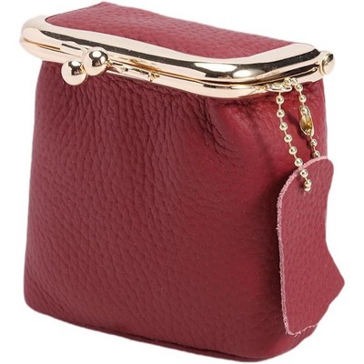 Paaaawaters Women's Genuine Leather Small Jewelry Coin Purse Vintage Kiss Lock Change Pouch Casual Style Mini Wallets pouches Bag