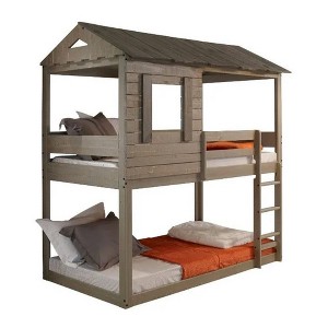 77"Bunk Bed Darlene Loft and Bunk Bed Rustic Gray - Acme Furniture: Solid Pine Wood, Guardrails, Ladder, Play Area - 1 of 4