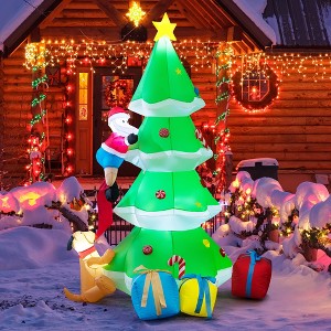 Costway 7 FT Inflatable Christmas Tree with Santa Claus & Dog Self-inflating Decoration - 1 of 4