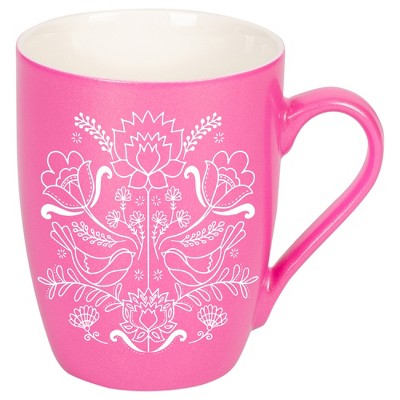 Elanze Designs Damask Threaded Floral Birds Princess Pink 10 ounce New Bone China Coffee Cup Mug