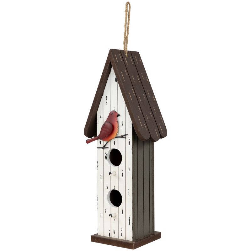 Northlight Wooden Birdhouse with Metal Bird Wall Decoration - 14.5" - Antique White, 5 of 7